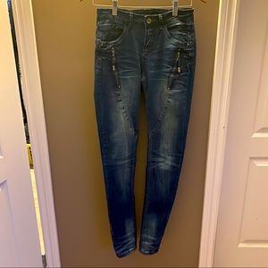 Cream jeans, light blue with distressing size 27.